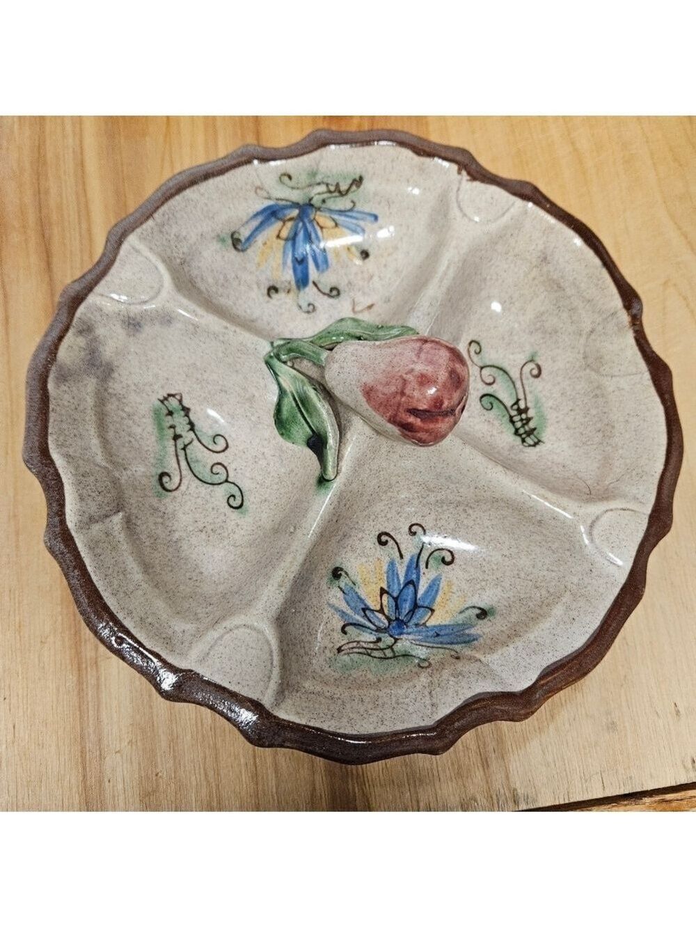 Vintage Japanese Handpainted Floral 4-Section Ceramic Serving Dish
